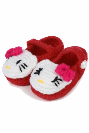 Kitty Crochet Baby Booties - Red