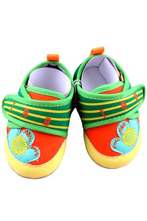 Flower Design Pre-walker Shoes - Green+Orange