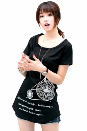 Bicycle Design Ladies Shirt (L,XL) - Black