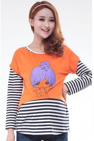 Stripe Inner + Pretty Girl Print Maternity Blouse (2pcs Set) 