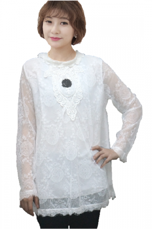 Exquisite Floral Lace Long Sleeve Maternity Blouse - White