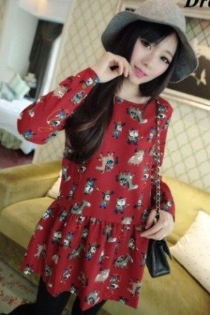 Cute Dog Cowboy Print Maternity Blouse - Maroon ( L, XL)