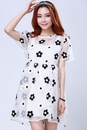 Petite Maternity Flowers Mesh Dress 