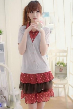 SGM8888 : Maternity + Nursing Polka Dot Triple Layer Dress