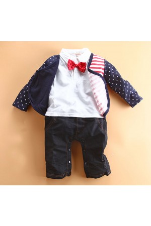 Smart Casual With Bow Baby Romper - Dark Blue