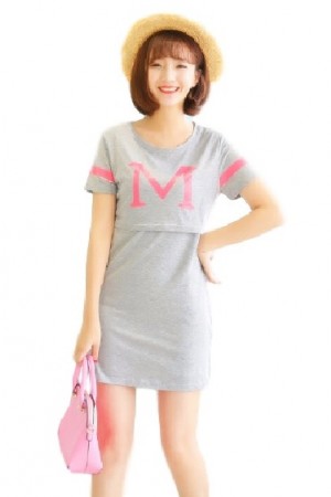 Short Sleeved Round Neck Maternity + Nursing Blouse ( M, L, XL ) - Grey