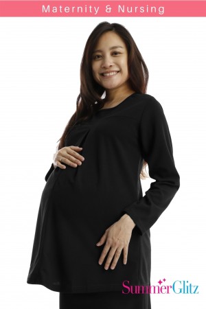 SummerGlitz Single Pleat Maternity & Nursing Blouse / Baju Menyusu Mengandung Muslimah Plus Size Panjang Pregnant