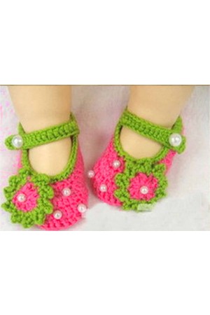 Cute Flower Knitted Baby Booties - Magenta