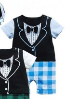 Bowknot Vest Print Checker Romper