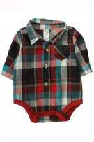 Chequered Baby Romper -Red+Blue