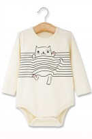 Cute Cat Cartoon Printed Baby Romper -White