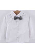 Smart Casual Suit With Bow Baby Romper (3pcs)-White+Grey