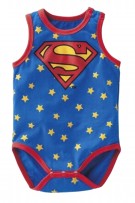 Superman And Stars Print Baby Romper - Blue