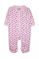 Giraffe+Pink Bird Design Long Sleeve Footed Baby Romper (2pcs Set)-As Shown