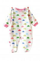 Cloud Print Long Sleeve Baby Romper - White