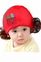 Cute Cartoon on Beanie With Wig 