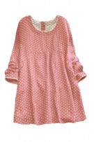 Back Button Round Neck Maternity Blouse - Pink