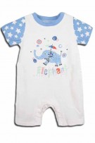Elephant Print Baby Romper - Dirty White + Blue