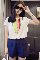 Short Sleeves Chiffon Ladies Top - Yellow