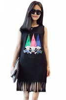 3Elves Print Ladies Sleeveless Top - Black