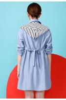 Buttoned Denim Maternity + Nursing Dress with Hood - Blue
