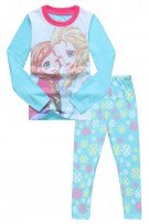 Frozen Elsa And Anna Print Pyjamas+ Long Pants (2pcs/set) - Light Blue