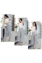 Tiny Pleats Ladies Chiffon Flared Pants - Grey
