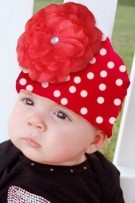 BH332 : Red Big Flower Polka Dot Beanie Hat