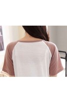 Cute Cat Print Short Sleeve Maternity + Nursing Confinement Set / Sleep Wear ( M, L) - White + Brown