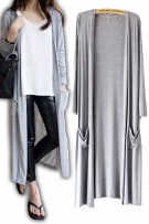 Simple Plain Maternity Long Sleeve Cardigan - Light Grey