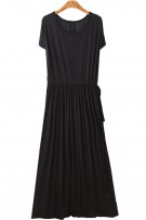 Short Sleeve Maternity Dress With Waist Tie - Black