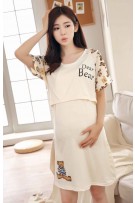 Dear Bear Design Short Sleeves Maternity + Nursing Dress - Light Yellow