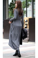 Maternity Simple Plain Long Sleeve Dress - Dark Blue