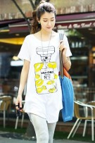 Perfume Bottle Print Ladies Tee Shirt Dress - White