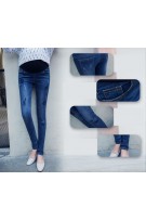 Korean Style Slim Fit Embroidery Design Maternity Denim Long Pants Jeans ( M, L, XL, XXL ) - Dark Blue