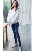 Korean Style Slim Fit Embroidery Design Maternity Denim Long Pants Jeans ( M, L, XL, XXL ) - Dark Blue