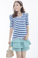 SGM81409 : Maternity + Nursing Stripe Shirt / Blouse - Dark Blue ( L)