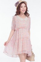 SGM81635 : Beautiful Crochet Floral Collar Short Sleeves Maternity Flared Dress