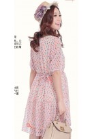 SGM81635 : Beautiful Crochet Floral Collar Short Sleeves Maternity Flared Dress