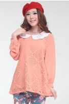 Flowers Hole Design Long Sleeve Blouse