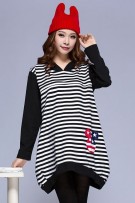 Hooded Stripe M.Mouse Print Maternity + Nursing Shirt Blouse