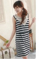 Crochet Patch Stripe Maternity + Nursing Shirt Dress 