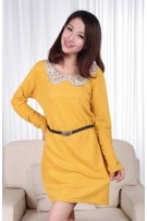 Exquisite Blink-Blink Collar Maternity Dress - Yellow
