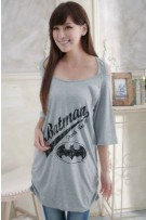 Stylish Short Sleeves Maternity + Nursing Blouse - Grey (M,L)