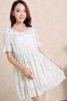 Maternity Flower Full Print Dress (M, L) - Green