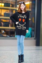 Smile Love Print Maternity Long Sleeve Top - Black