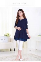 Maternity Ribbon Back Design Long Sleeve Top (M, L) - Dark Blue 