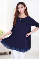 Maternity Ribbon Back Design Long Sleeve Top (M, L) - Dark Blue 
