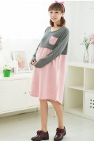 Maternity + Nursing Herringbone Pattern Long Sleeve Dress