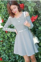 Maternity Sholder Cut Stripe Design Long Sleeve